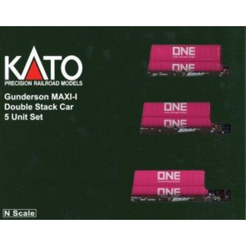 Kato 106-6195 MAXI-I BNSF Swoosh Logo #238693 ONE (Magenta) w/Containers 5 Car Set (N scale)