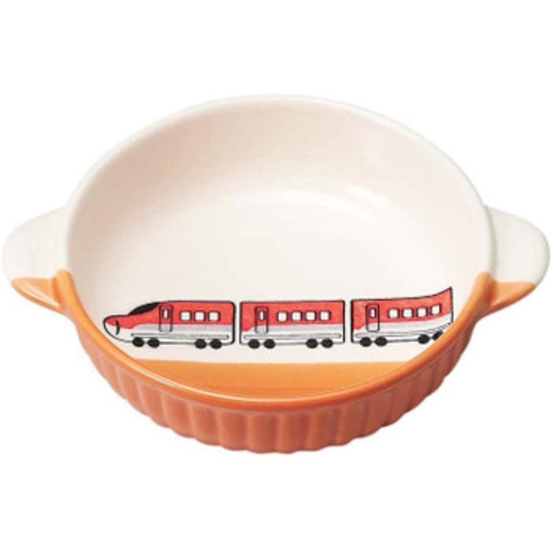 Banko Ware (Banko-yaki) Round Dish for Kids Bullet Train Red