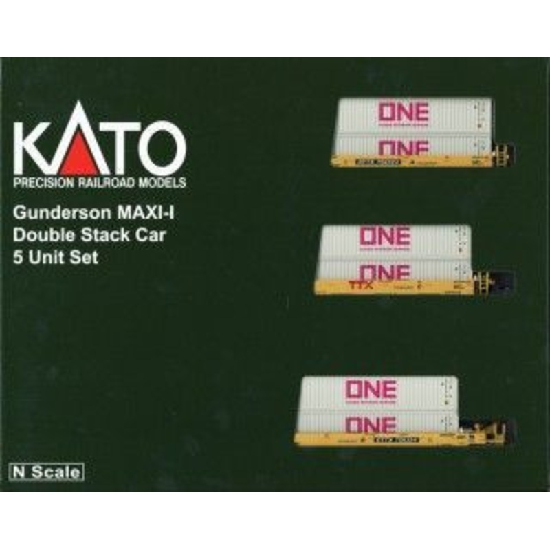 Kato 106-6196 MAXI-I TTX New Logo #759324 ONE (Gray) w/Containers 5 Car Set (N scale)