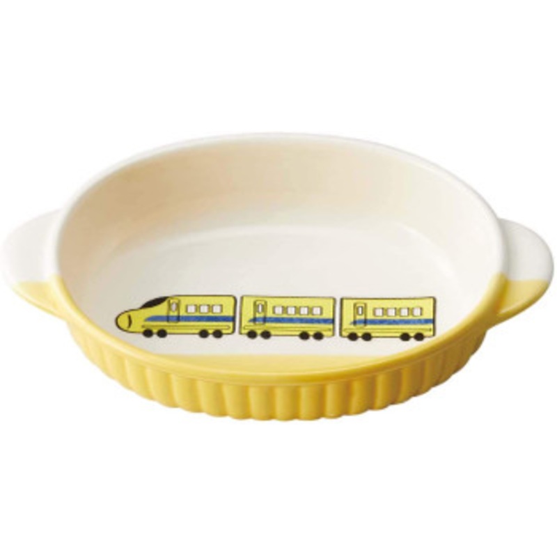 Banko Ware (Banko-yaki) Oval Dish for Kids Bullet Train Yellow