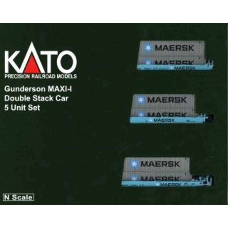 Kato 106-6199 Gunderson MAXI-I Double Stack Car MAERSK #100043 w/MAERSK Containers 5 Car Set (N scale)