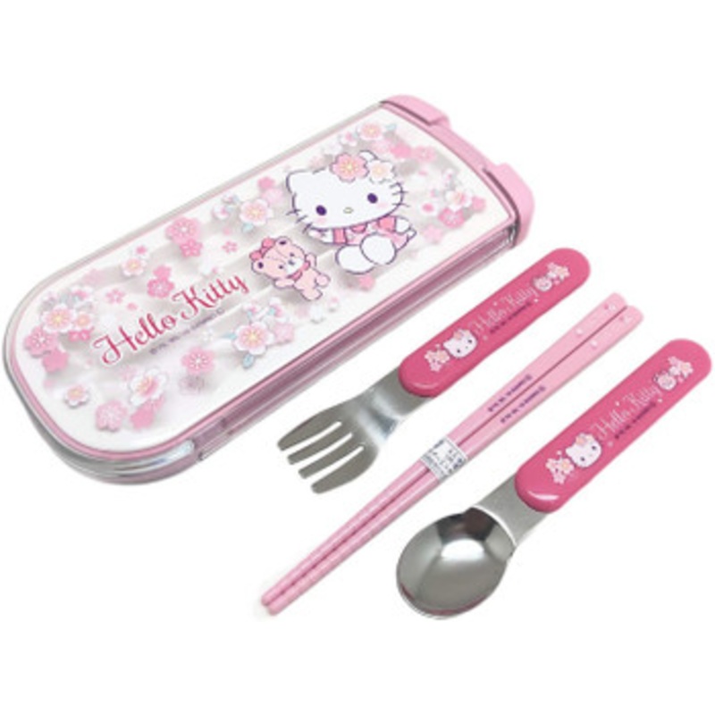 OSK Spoon, Fork, Chopsticks Trio Set Hello Kitty Cherry Blossoms