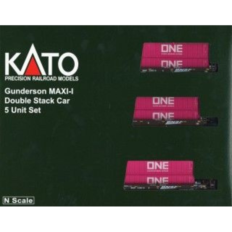Kato 106-6194 MAXI-I BNSF Swoosh Logo #238615 ONE (Magenta) w/Containers 5 Car Set (N scale)