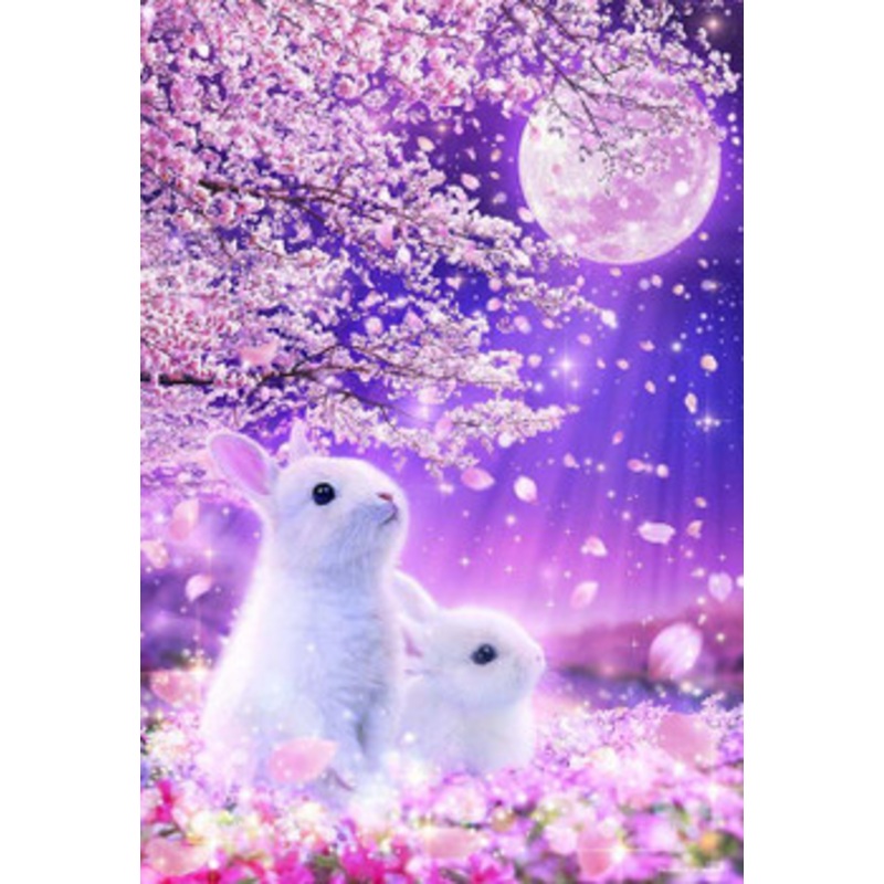 Beverly Jigsaw Puzzle Bunnies Under a Cherry Blossom Tree at Night (1000 S-Pieces)