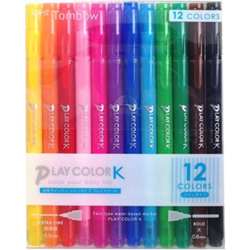 Tombow Play Color K Water Based Drawing Twin Marker Pens 12-Color Set