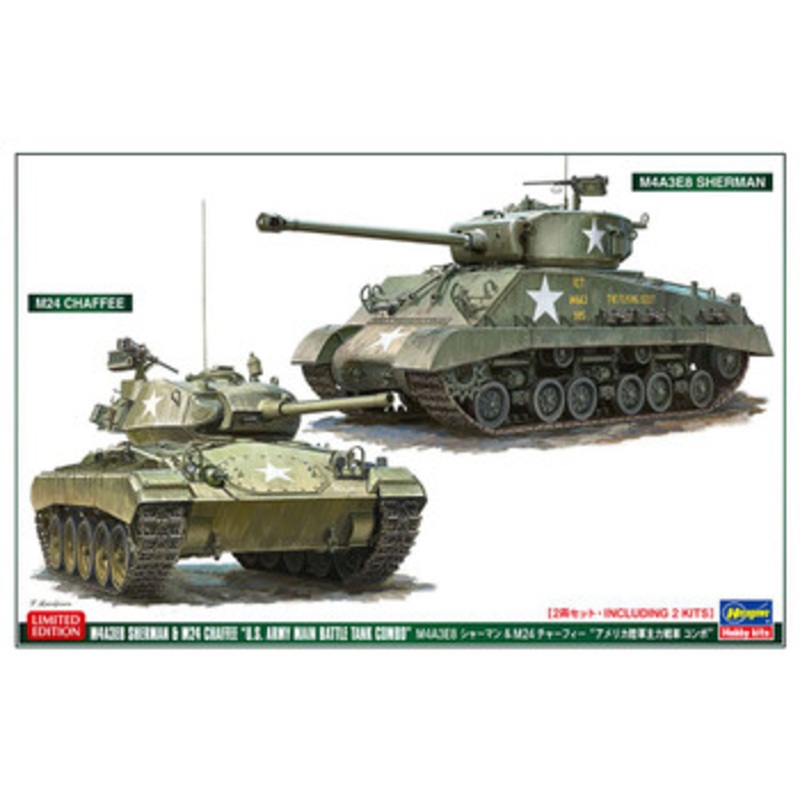 Hasegawa 1/72 M4A3E8 Sherman & M24 Chafee US Tank Set Plastic Model