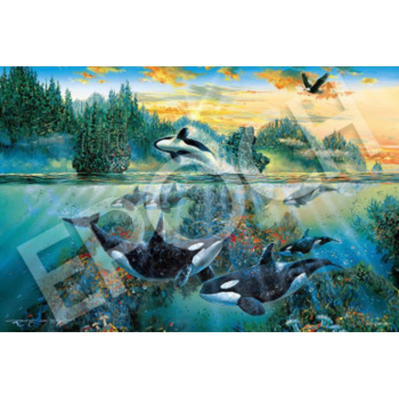 Epoch 13-041s Jigsaw Puzzle Marine Art Collection Wonderful Orca Family (1000 Pieces) (Glow in the Dark)