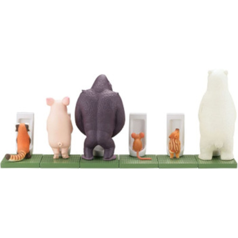 Kaiyodo miniQ Miniature Cube Sato Kunio’s Animal Bathroom in Groups (Tsure O o O) 1 Box 6 Pcs