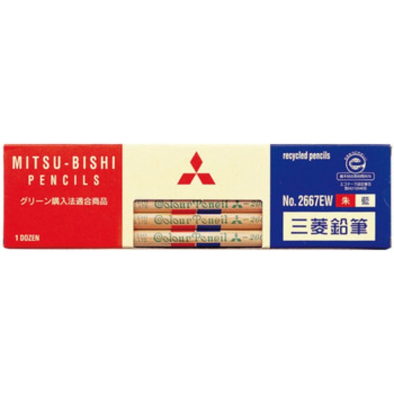 Mitsubishi Pencil Red and Blue (Vermilion and Indigo) Round Body Pencil 2667EW (1 Dozen)