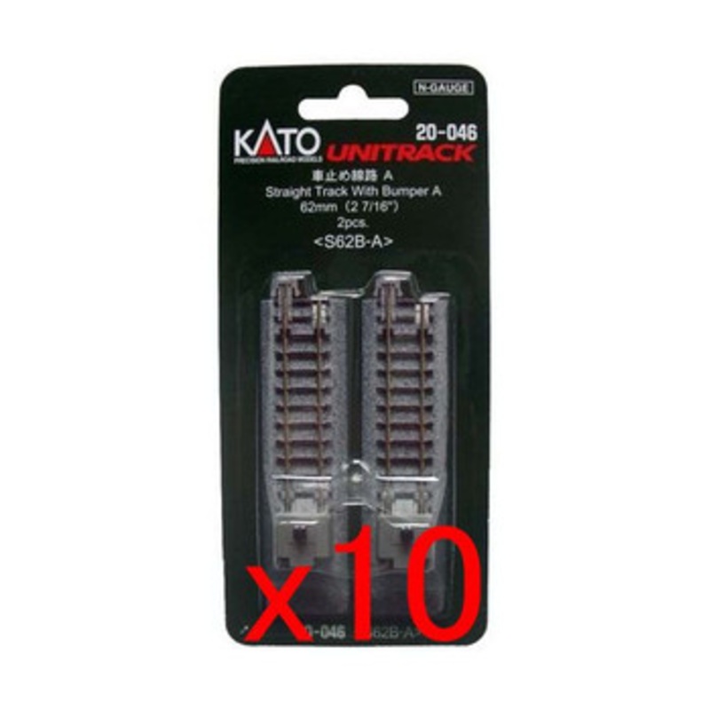 10x Kato 20-046 Straight Track With Bumper A 62mm (2 7/16′) S62B-A (2pcs.) (N scale)
