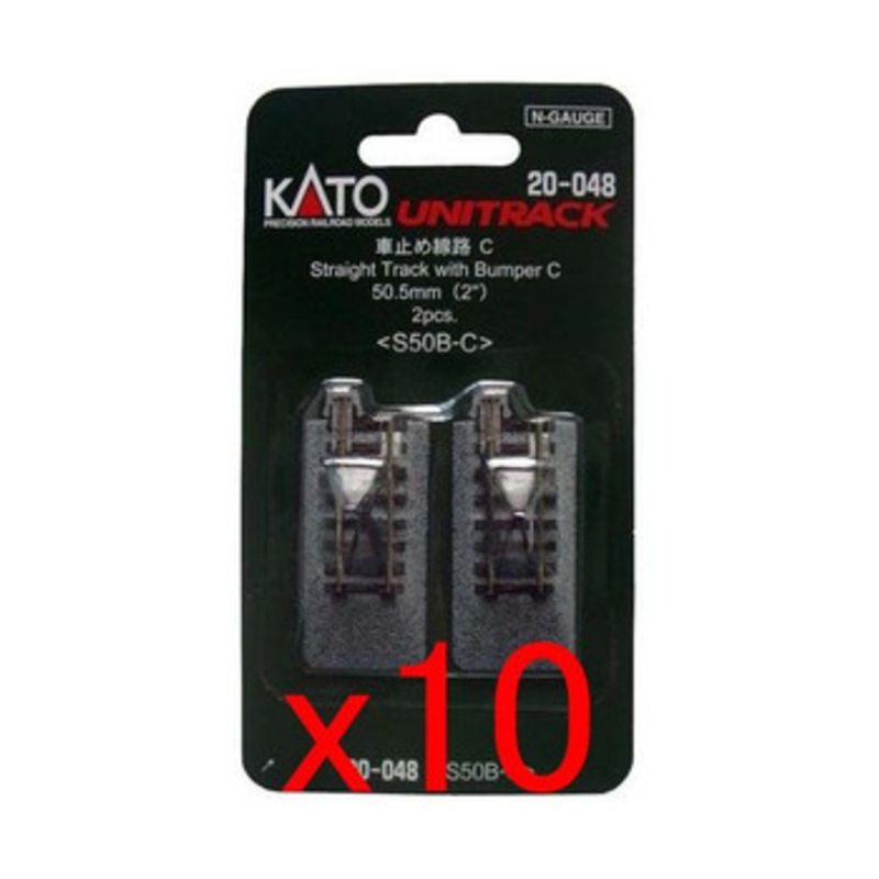 10x Kato 20-048 Straight Track with Bumper C 50.5mm (2′) S50B-C (2pcs.) (N scale)