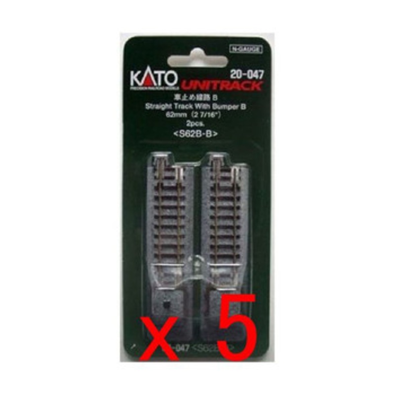 5x Kato 20-047 Straight Track With Bumper B 62mm (2 7/16′) S62B-B (2pcs.) (N scale)