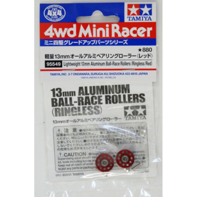 Tamiya 95549 Mini 4WD Lightwight 13mm Aluminum Ball-Race Rollers (Ringless/Red)