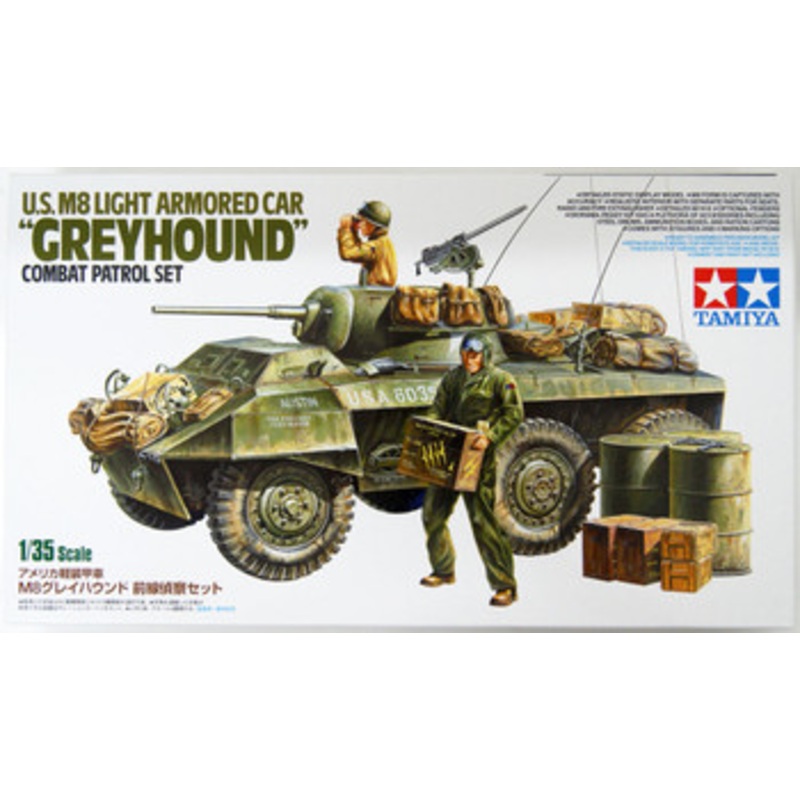 Tamiya 25196 US M8 Light Armored Car ‘Greyhound’ Combat Patrol Set 1/35 Scale Kit