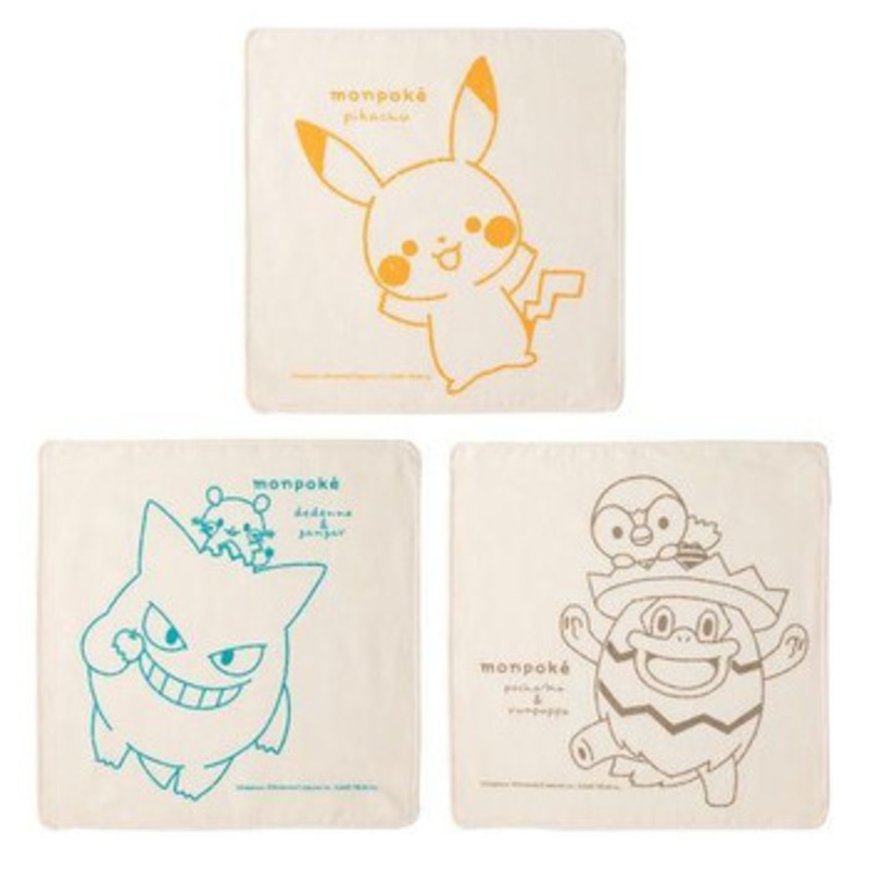 Pokemon Center Monpoke Organic Japan Made Gauze Handkerchief 3P (Large Pattern)