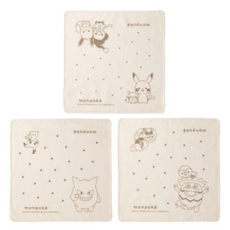 Pokemon Center Monpoke Organic Japan-Made Gauze Handkerchiefs 3P (Full Set)
