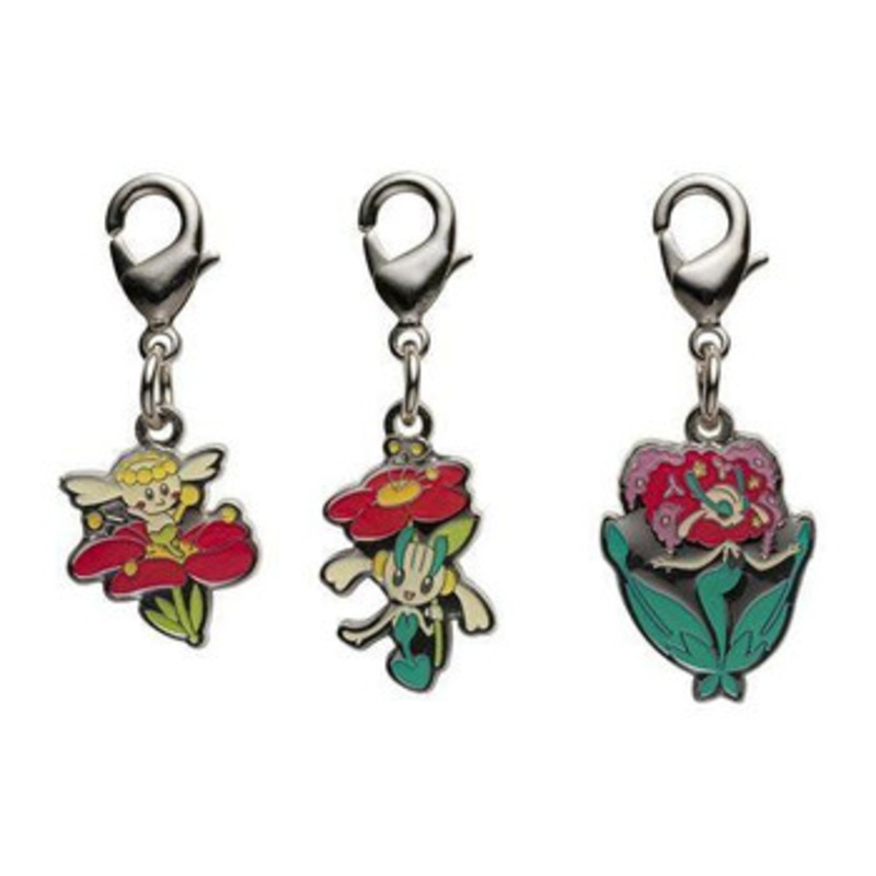 Pokemon Center Original Nationwide Pokedex Metal Charm Set – Flabebe Floette Florges (669, 670, 671)