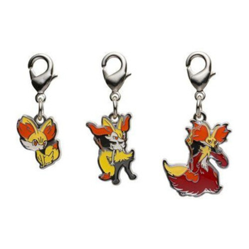 Pokemon Center Original Nationwide Pokedex Metal Charm Set – Fennekin Braixen Delphox (653, 654, 655)